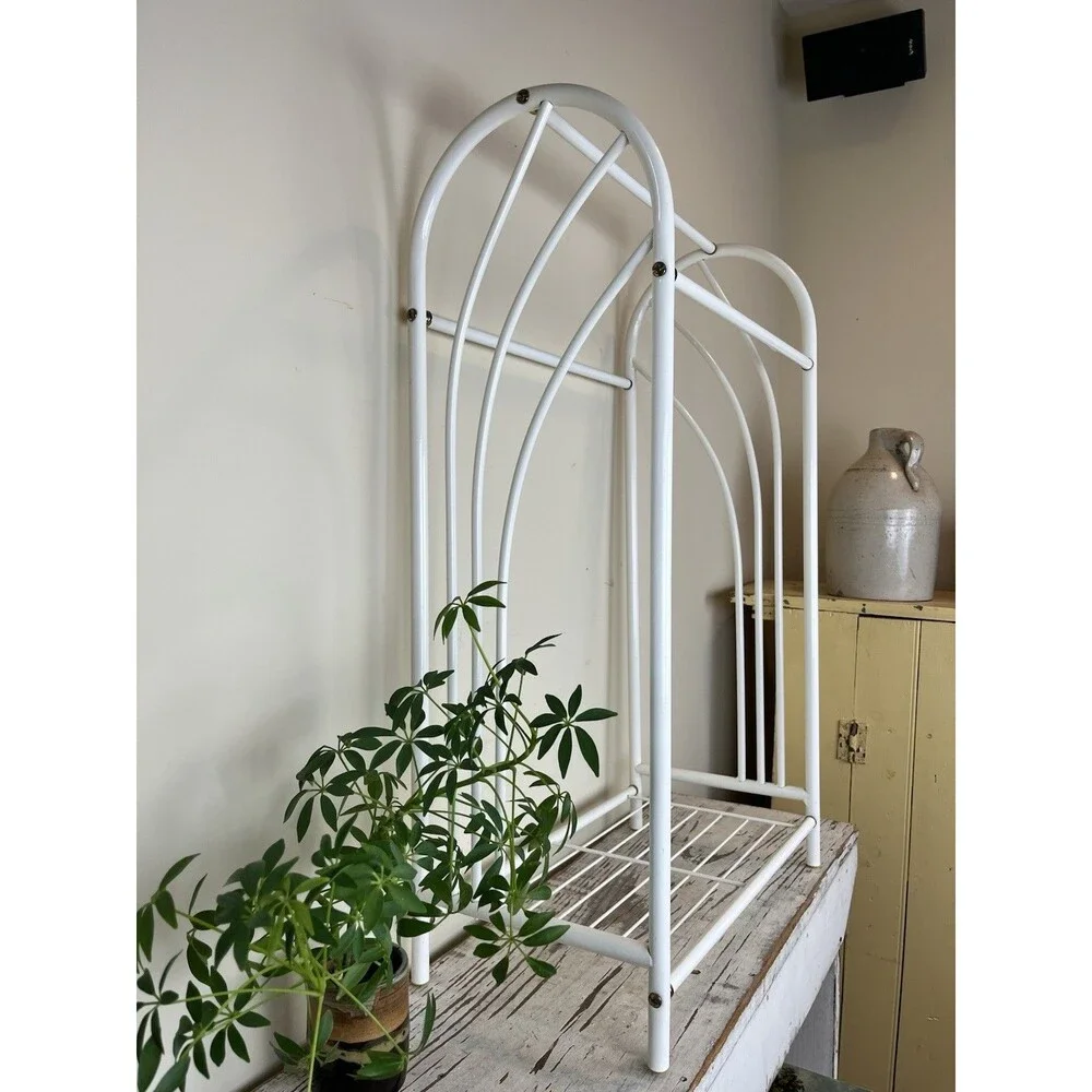 Vintage MCM White Metal Towel Caddy Rack Stand Free Standing Bathroom Retro MINT